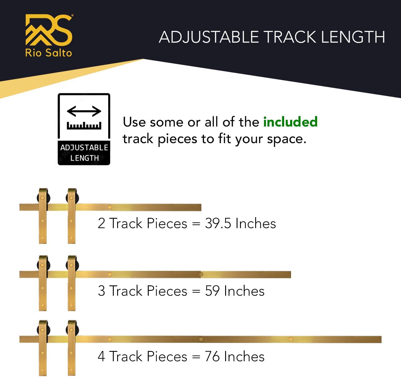 Adjustable Length Gold Barn Door Hardware Kit for Modern Interior Sliding Doors (39"-79") - 6.5ft Brushed Brass Panel Hardware for 1 Door - WildKart