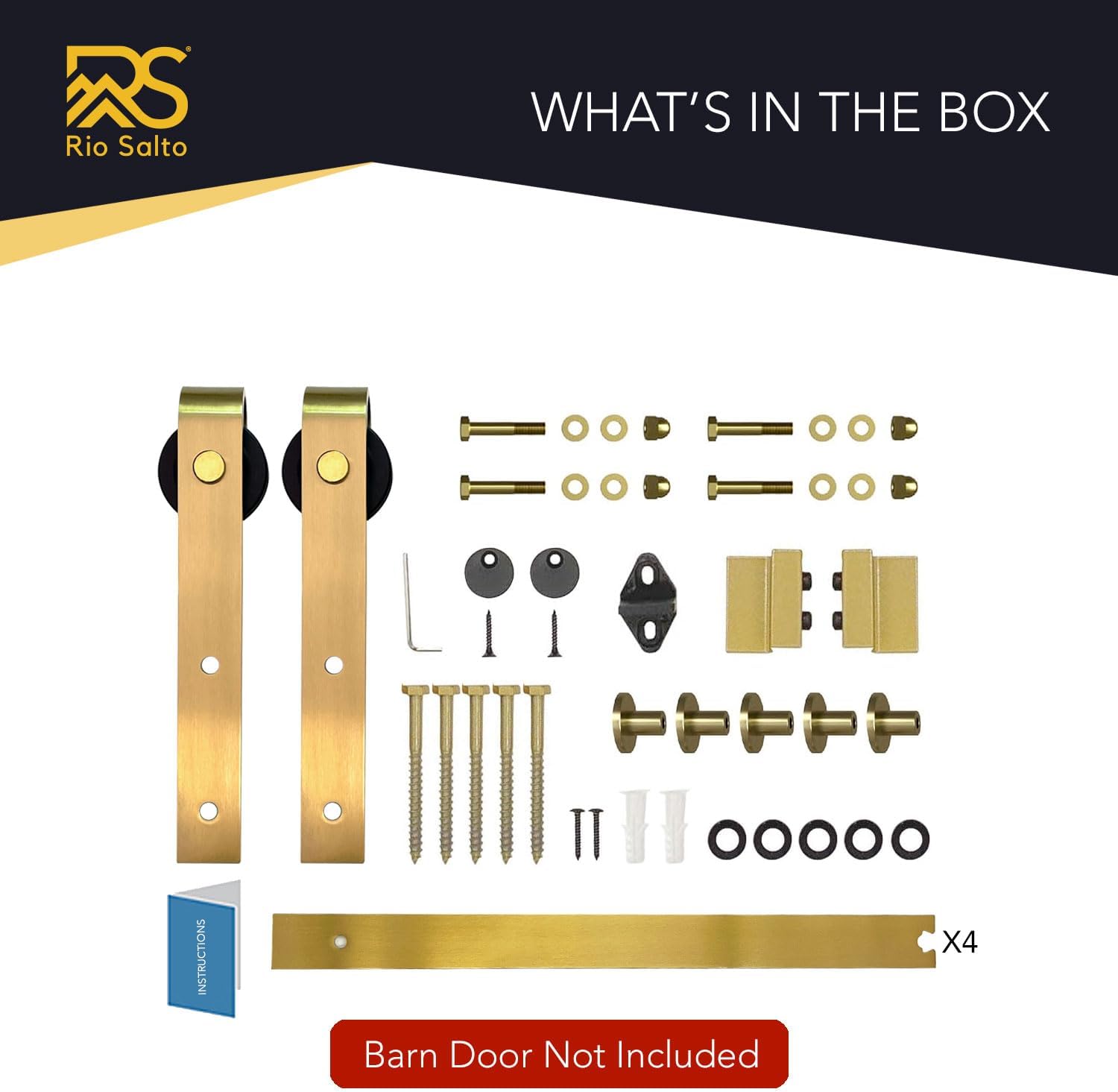 Adjustable Length Gold Barn Door Hardware Kit for Modern Interior Sliding Doors (39"-79") - 6.5ft Brushed Brass Panel Hardware for 1 Door - WildKart