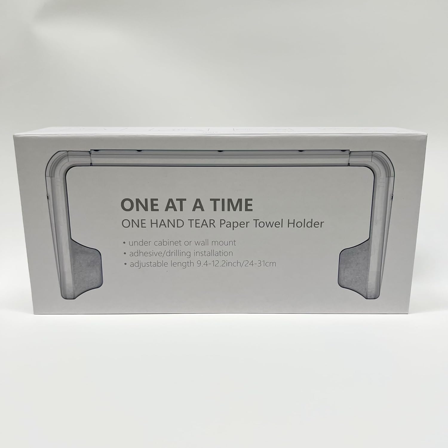 Adjustable Length Paper Towel Holder with Adaptive Tension Arm for One-Hand Tear, 9.4-11inch, White