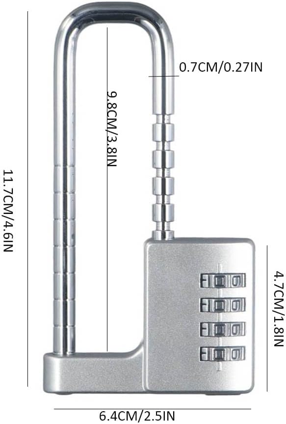 Adjustable Lengthened U-Shaped Lock with 4 Digit Combination - Portable Gym Locker Password Lock