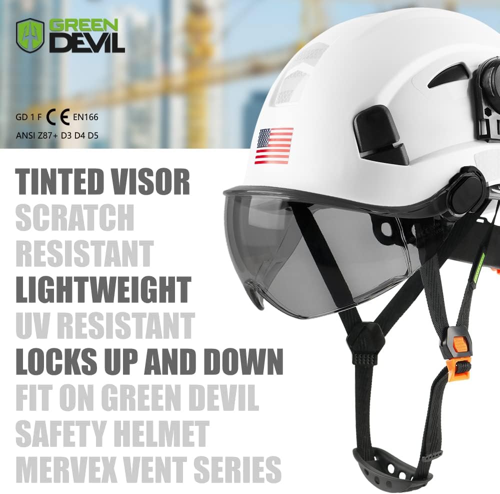 Adjustable Lightweight Green Devil Safety Helmet Hard Hat with Vented ABS Shell, 6-Point Suspension, ANSI Z89.1 Approved for Industrial & Construction Use