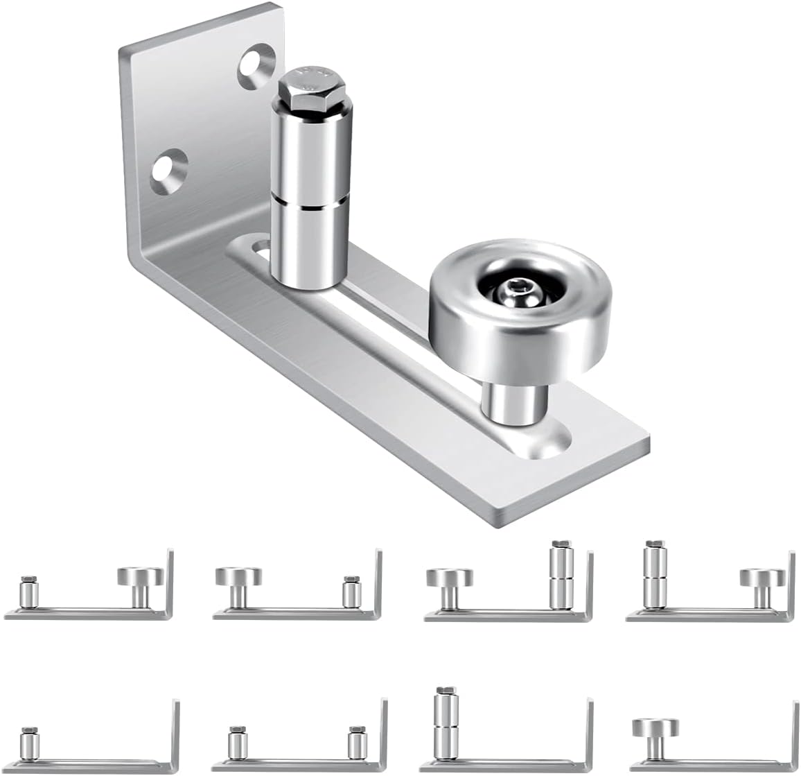 Adjustable Roller Barn Door Floor Guide for Sliding Closet Doors - 8-in-1 Heavy Duty Wall Mounted Design - Flush Bottom - Silver (1PK)