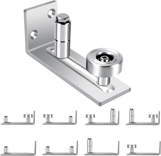 Adjustable Roller Barn Door Floor Guide for Sliding Closet Doors - 8-in-1 Heavy Duty Wall Mounted Design - Flush Bottom - Silver (1PK)