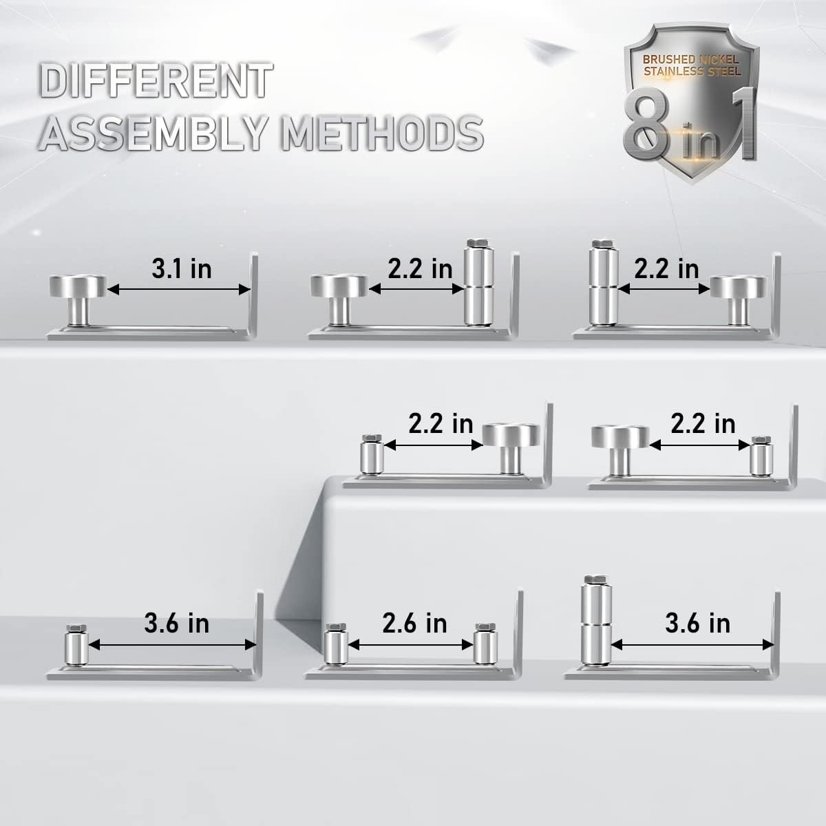 Adjustable Roller Barn Door Floor Guide for Sliding Closet Doors - 8-in-1 Heavy Duty Wall Mounted Design - Flush Bottom - Silver (1PK)