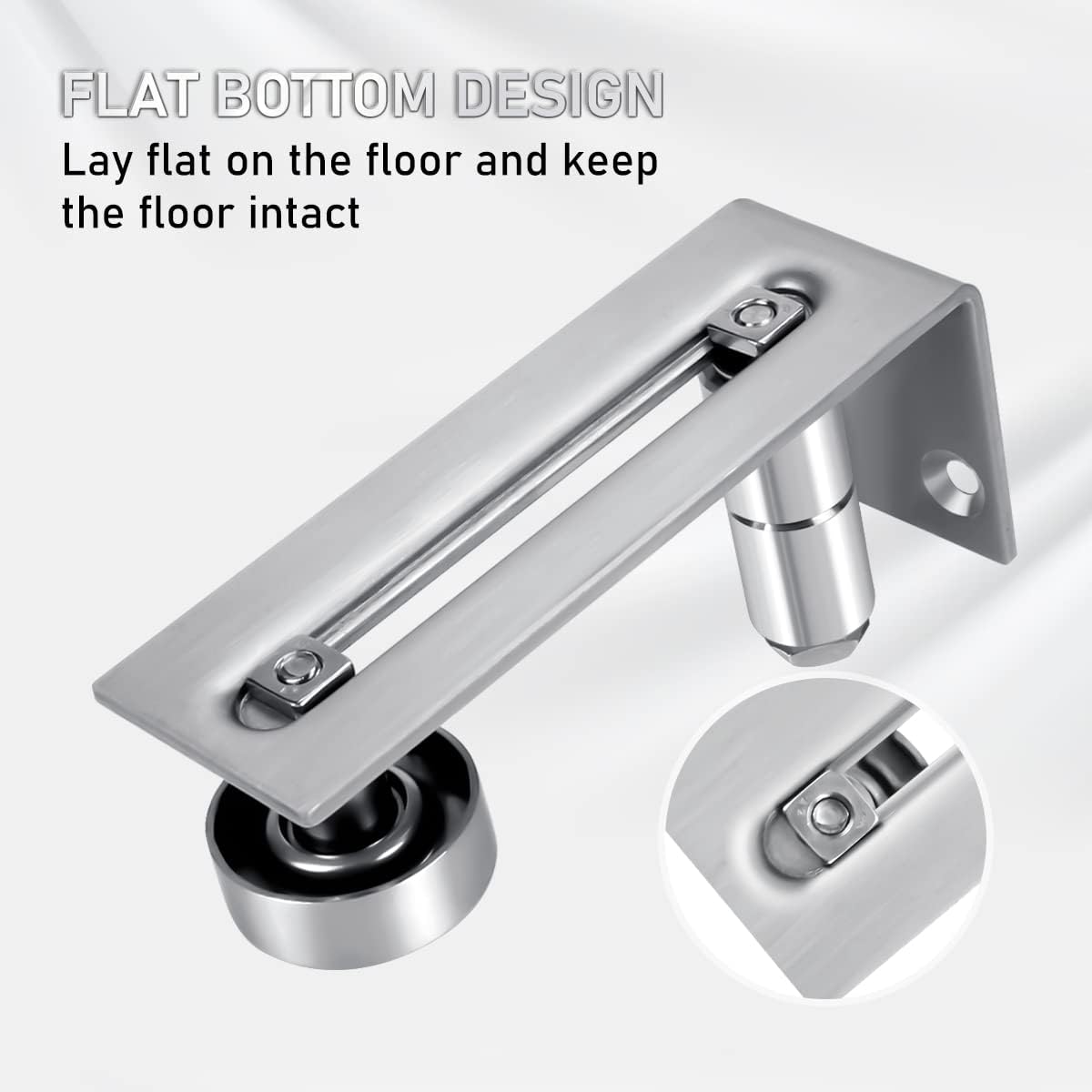Adjustable Roller Barn Door Floor Guide for Sliding Closet Doors - 8-in-1 Heavy Duty Wall Mounted Design - Flush Bottom - Silver (1PK)