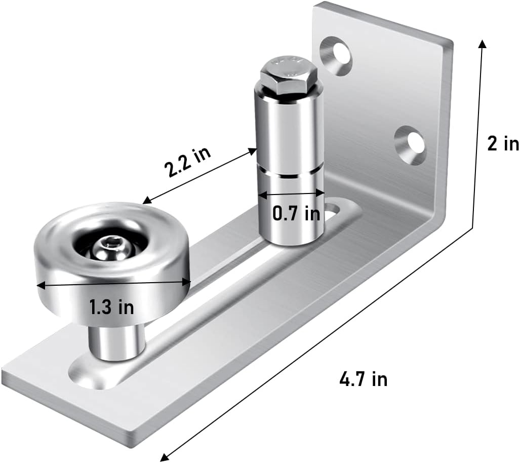 Adjustable Roller Barn Door Floor Guide for Sliding Closet Doors - 8-in-1 Heavy Duty Wall Mounted Design - Flush Bottom - Silver (1PK)