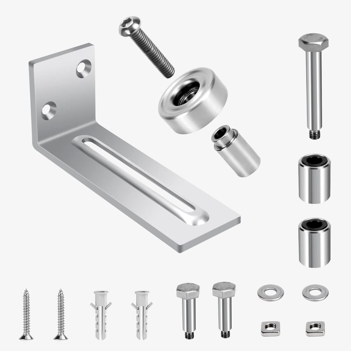 Adjustable Roller Barn Door Floor Guide for Sliding Closet Doors - 8-in-1 Heavy Duty Wall Mounted Design - Flush Bottom - Silver (1PK)