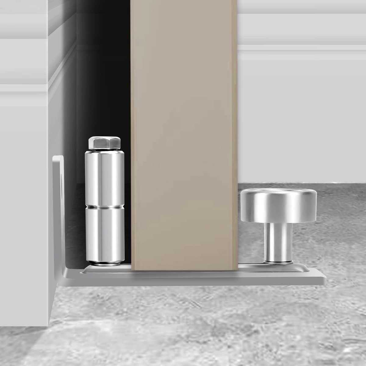 Adjustable Roller Barn Door Floor Guide for Sliding Closet Doors - 8-in-1 Heavy Duty Wall Mounted Design - Flush Bottom - Silver (1PK)