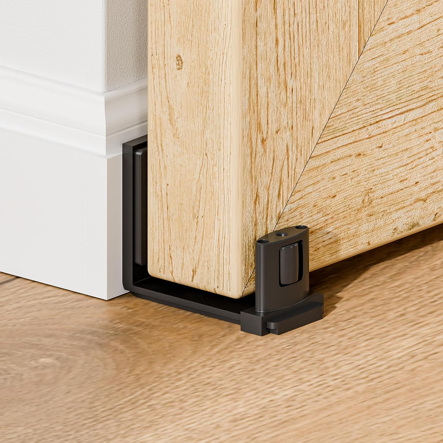 Adjustable Roller Sliding Barn Door Floor Guide for 2" Thick Doors - Easy Install, Wall Mount, Smooth & Quiet - Black