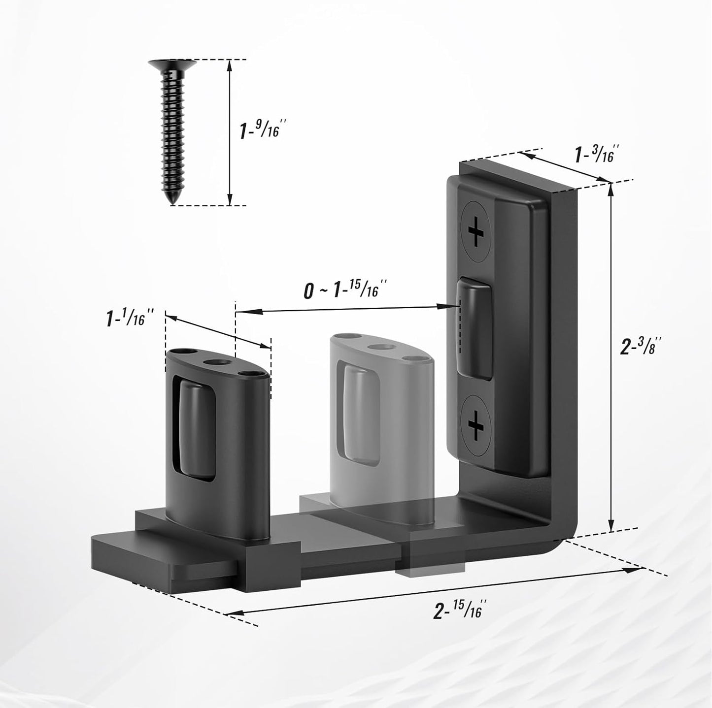 Adjustable Roller Sliding Barn Door Floor Guide for 2" Thick Doors - Easy Install, Wall Mount, Smooth & Quiet - Black