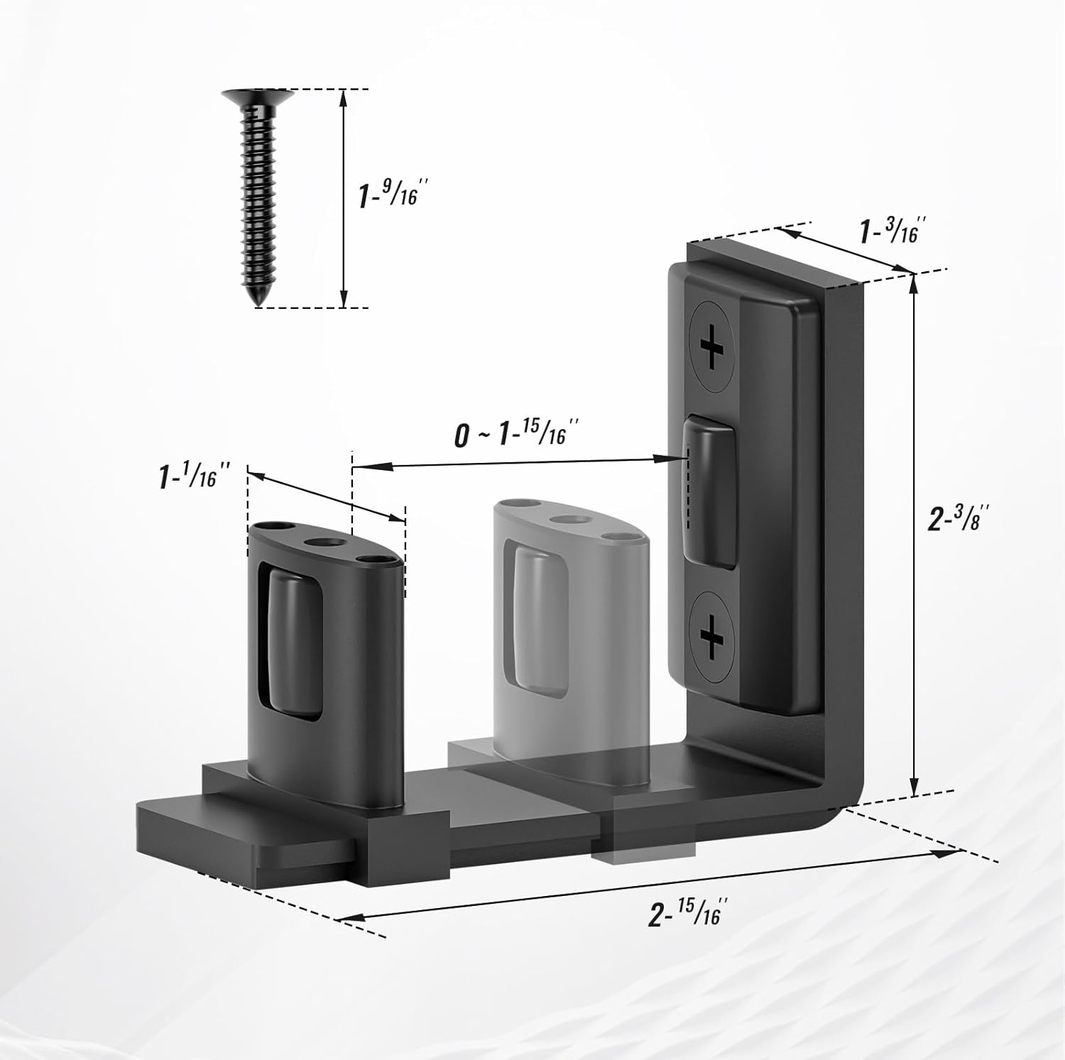 Adjustable Roller Sliding Barn Door Floor Guide for 2" Thick Doors - Easy Install, Wall Mount, Smooth & Quiet - Black