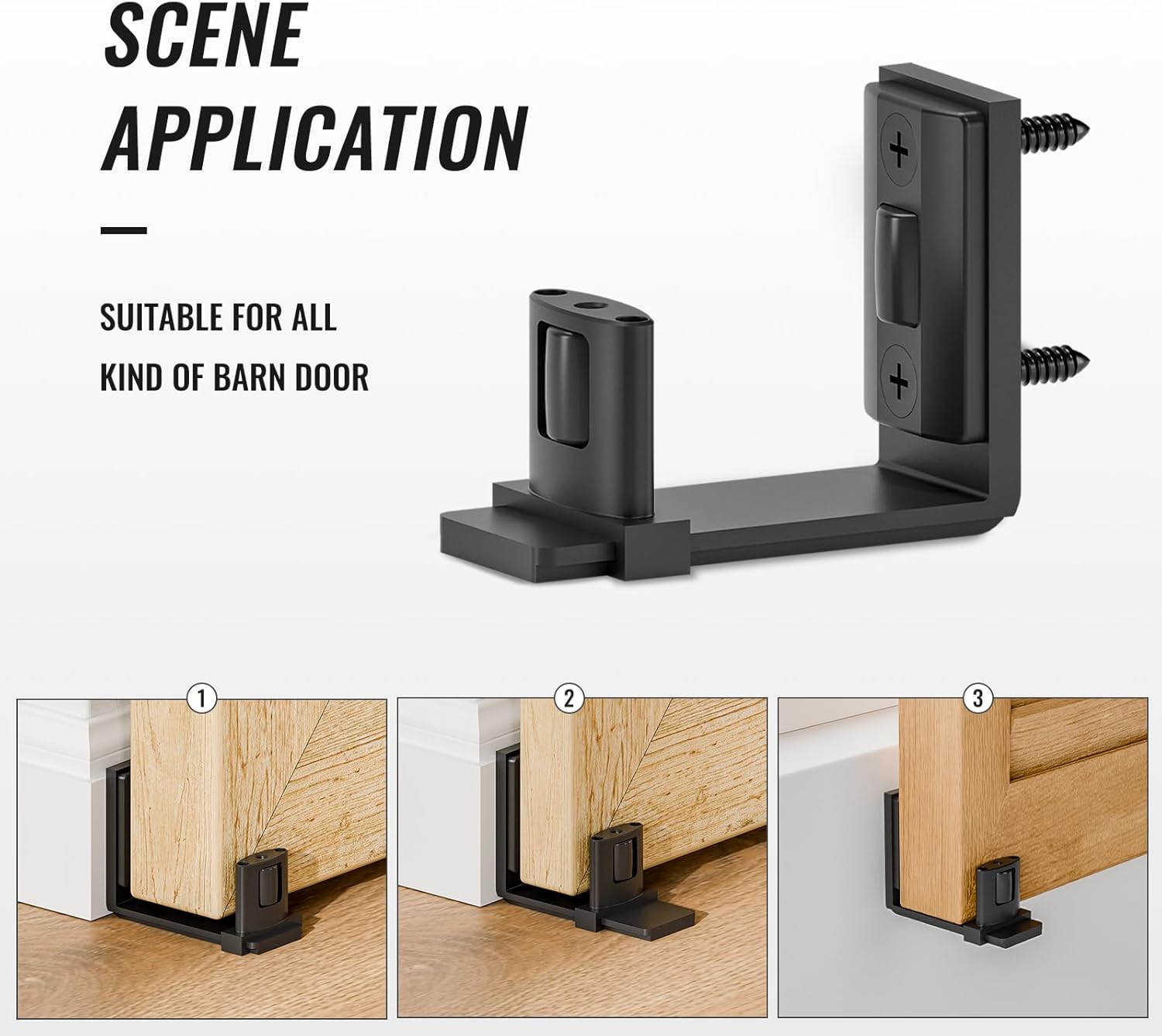 Adjustable Roller Sliding Barn Door Floor Guide for 2" Thick Doors - Easy Install, Wall Mount, Smooth & Quiet - Black