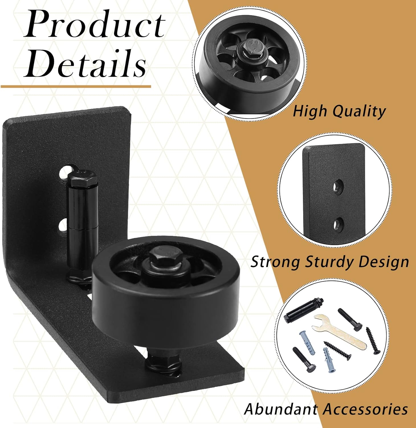 Adjustable Roller Sliding Barn Door Floor Guide Kit with Flush Design - 4 Pcs Wall Mount Bottom Hardware, Non-Scratch, 8 Setup Options