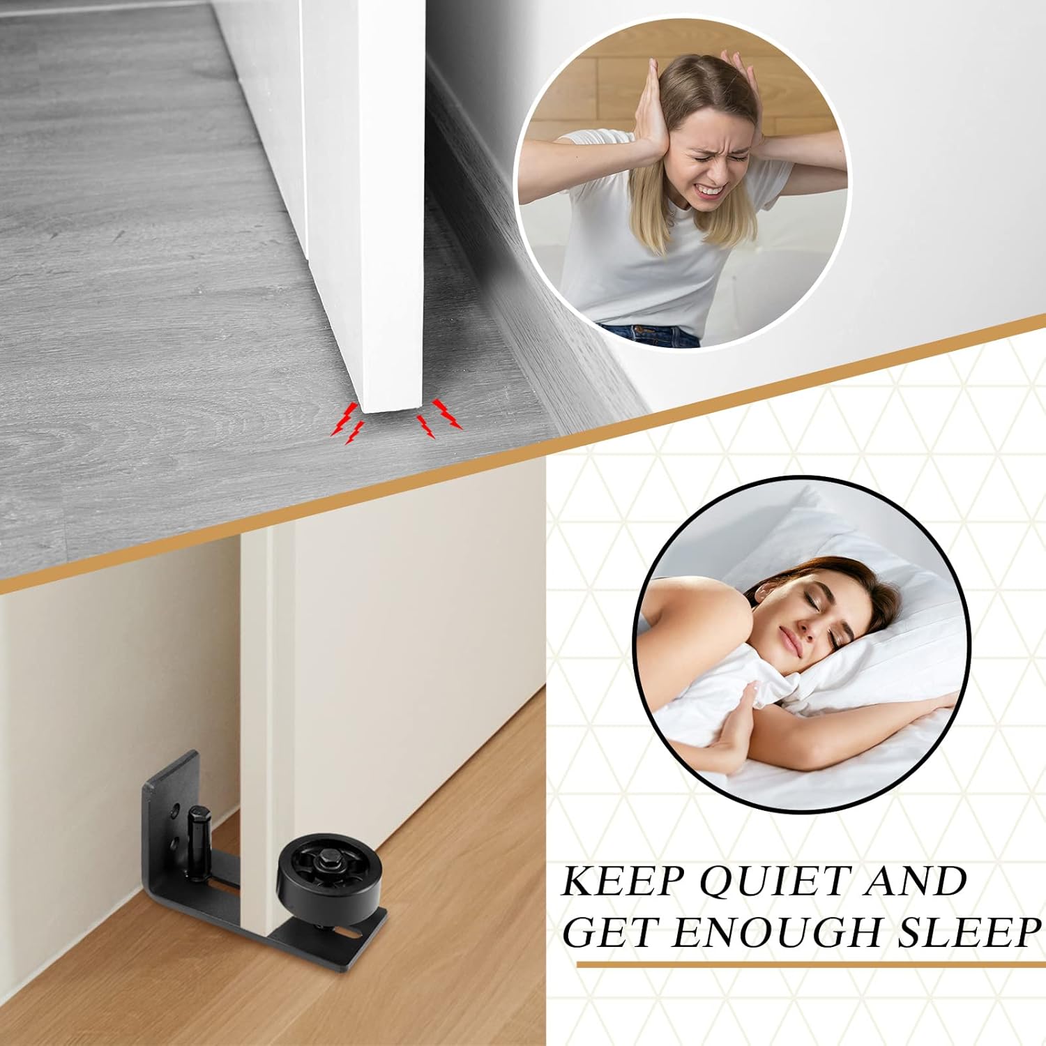 Adjustable Roller Sliding Barn Door Floor Guide Kit with Flush Design - 4 Pcs Wall Mount Bottom Hardware, Non-Scratch, 8 Setup Options