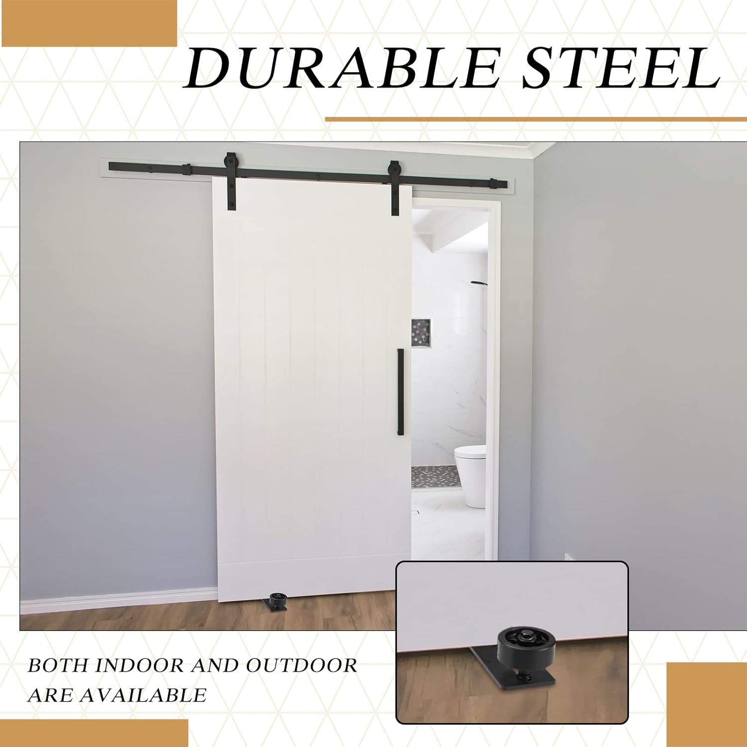 Adjustable Roller Sliding Barn Door Floor Guide Kit with Flush Design - 4 Pcs Wall Mount Bottom Hardware, Non-Scratch, 8 Setup Options