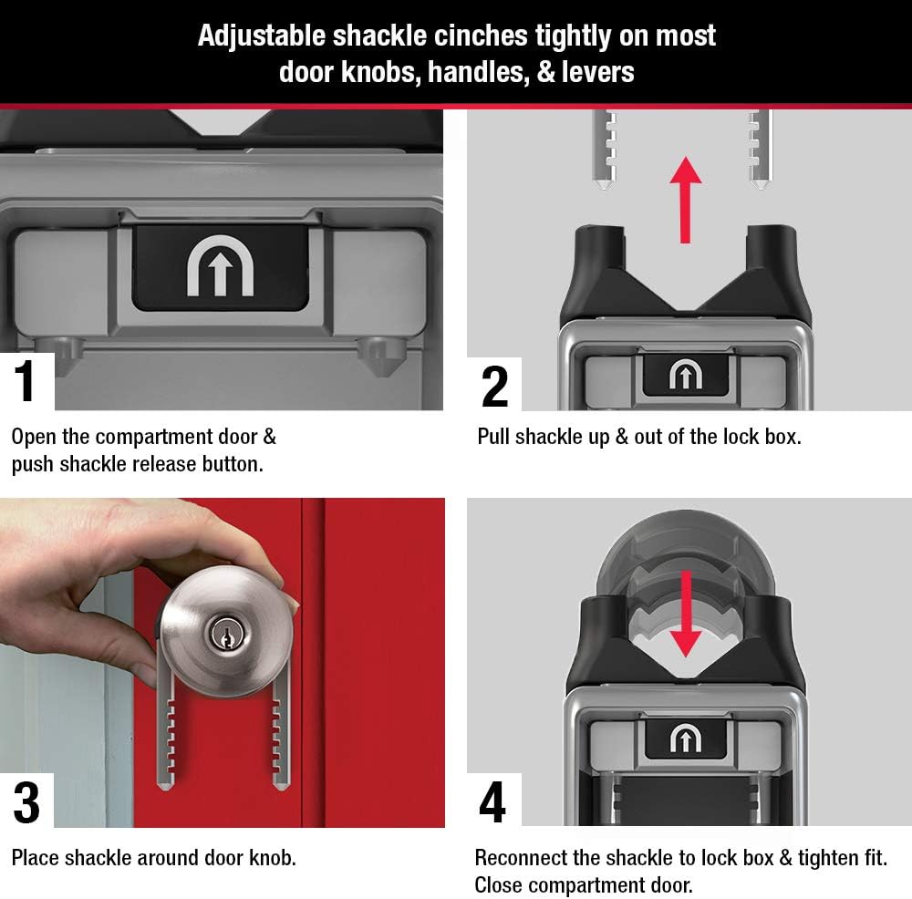 Adjustable Shackle Lock Box with 6 Key Capacity & Over The Door Lockbox