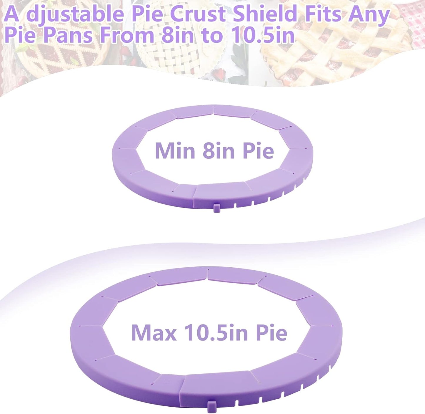 Adjustable Silicone Pie Crust Shield for Baking - Heavy Duty Pie Edge Protector for 8-10.5" Pans - Pie Saver Kit for Perfect Crusts