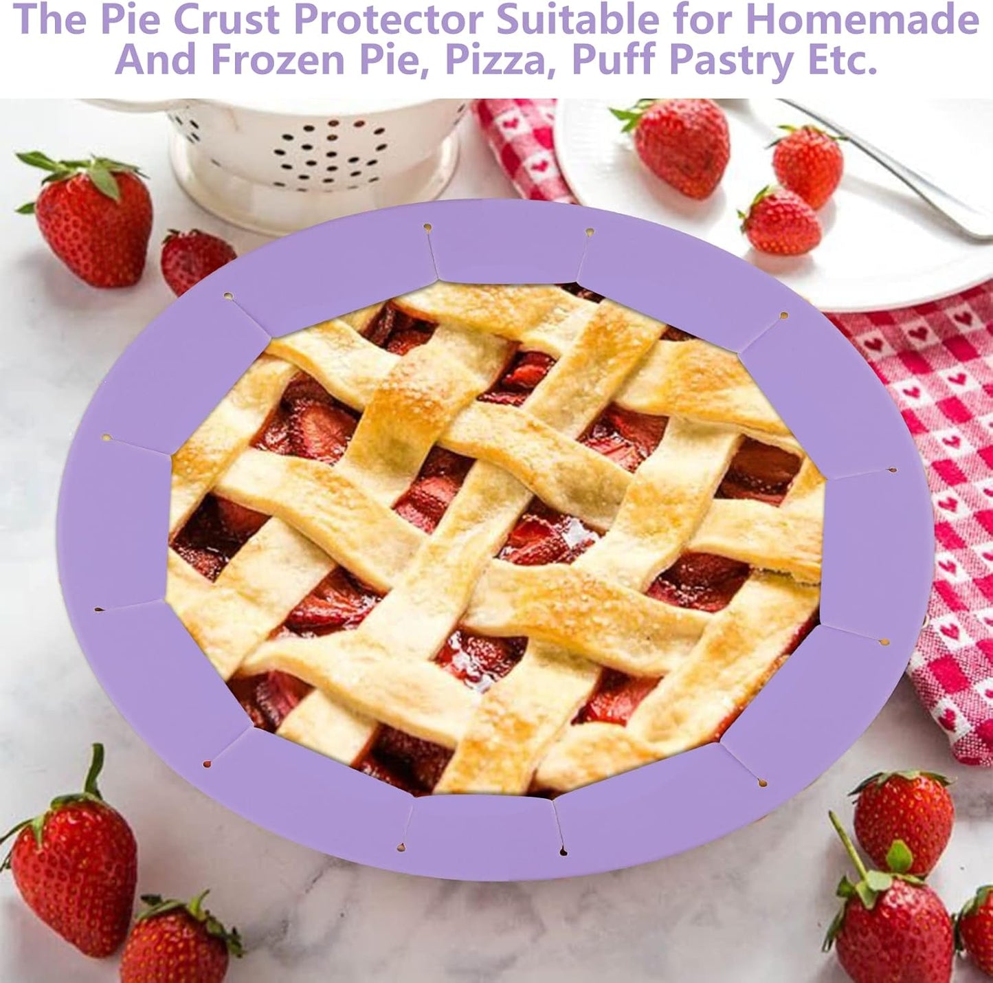 Adjustable Silicone Pie Crust Shield for Baking - Heavy Duty Pie Edge Protector for 8-10.5" Pans - Pie Saver Kit for Perfect Crusts