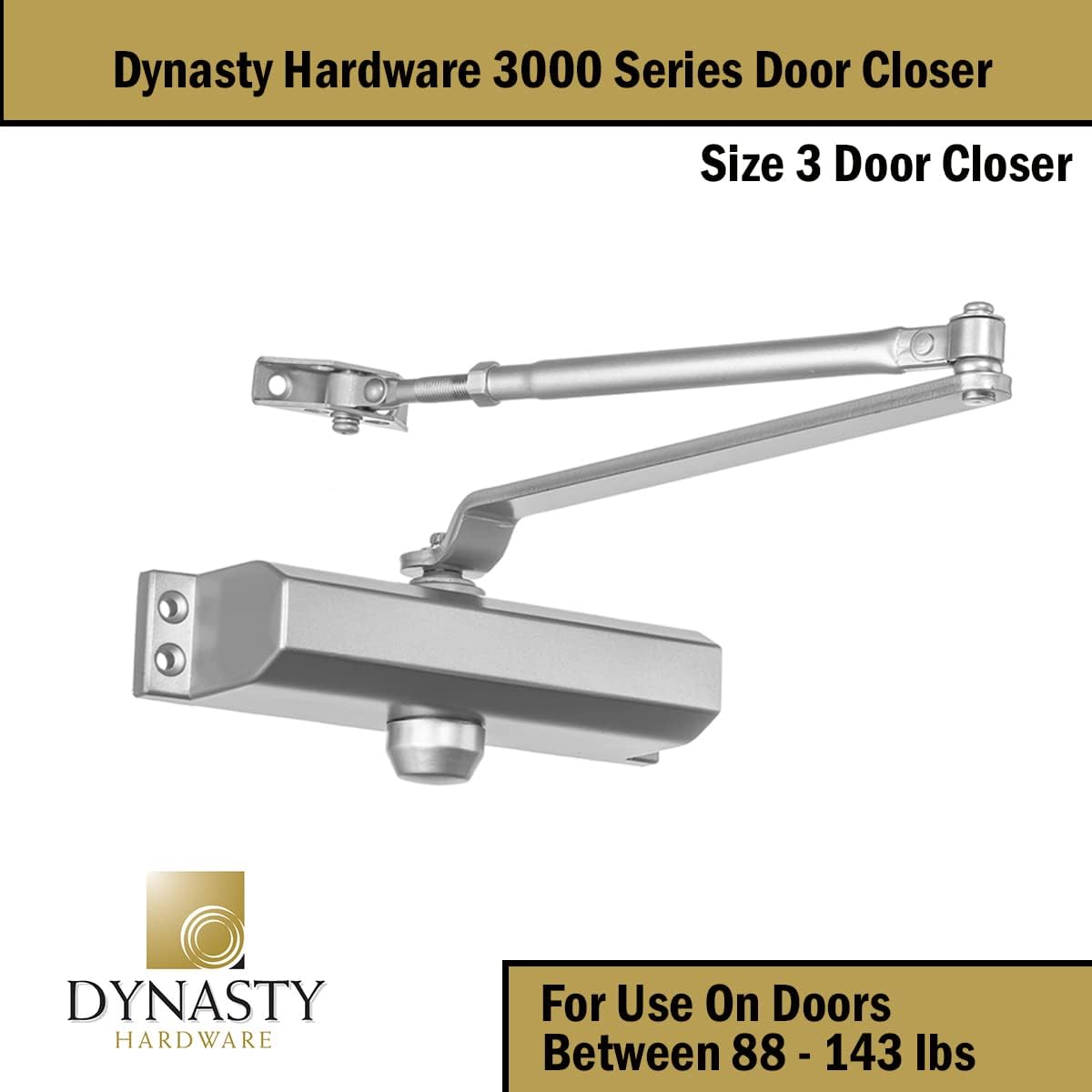 Adjustable Size 1-6 Heavy Duty Hydraulic Door Closer with 3 Springs - Series 3000 Aluminum Finish