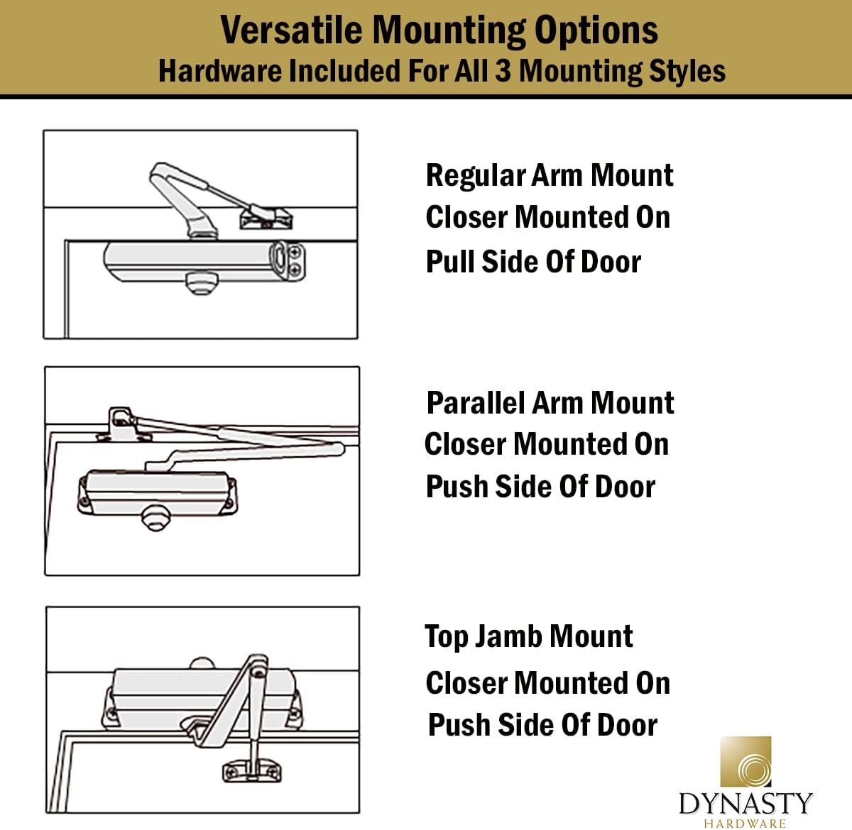 Adjustable Size 1-6 Heavy Duty Hydraulic Door Closer with 3 Springs - Series 3000 Aluminum Finish