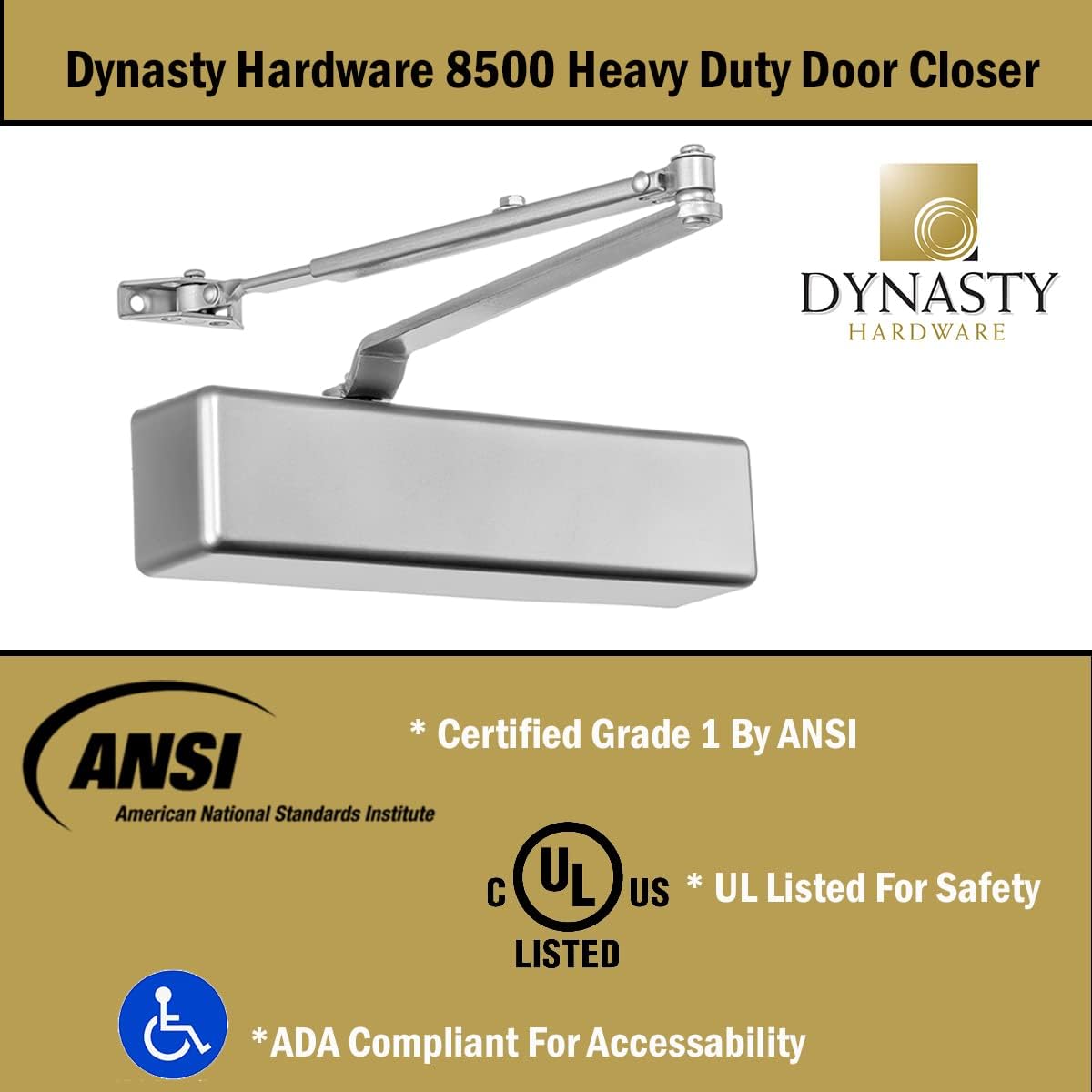 Adjustable Size 1-6 Heavy Duty Hydraulic Door Closer with 3 Springs - Series 3000 Aluminum Finish