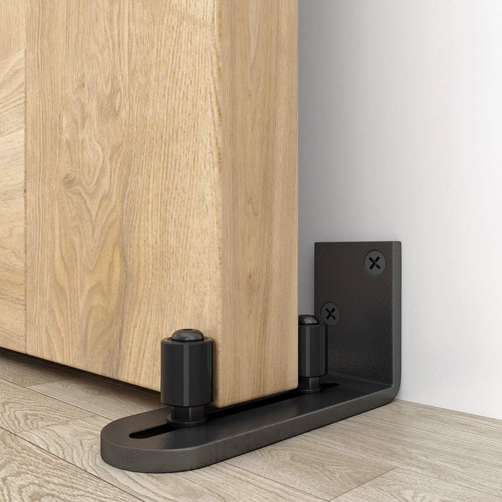 Adjustable Sliding Barn Door Floor Guide Kit with Smooth Ball Bearings - Wall Mount Roller for Small Spaces - Black