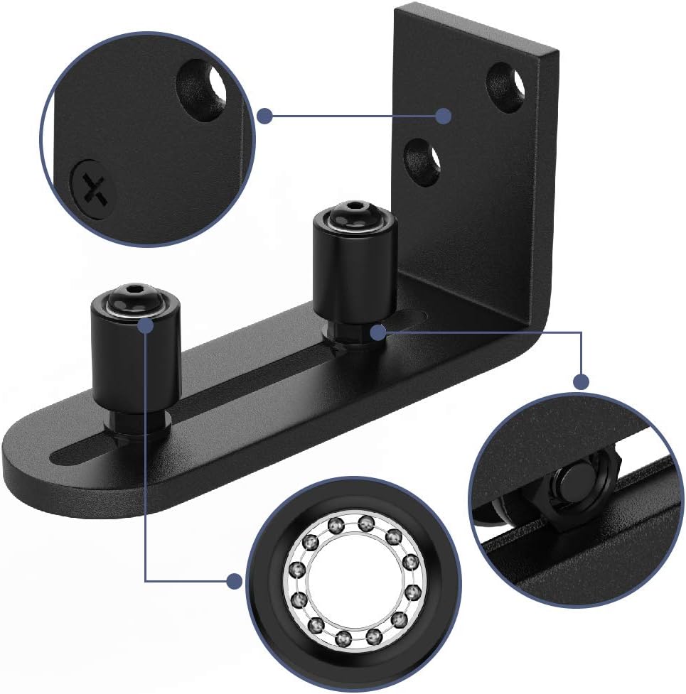 Adjustable Sliding Barn Door Floor Guide Kit with Smooth Ball Bearings - Wall Mount Roller for Small Spaces - Black