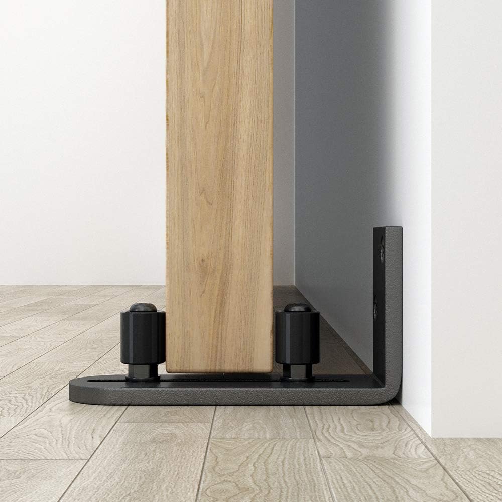 Adjustable Sliding Barn Door Floor Guide Kit with Smooth Ball Bearings - Wall Mount Roller for Small Spaces - Black