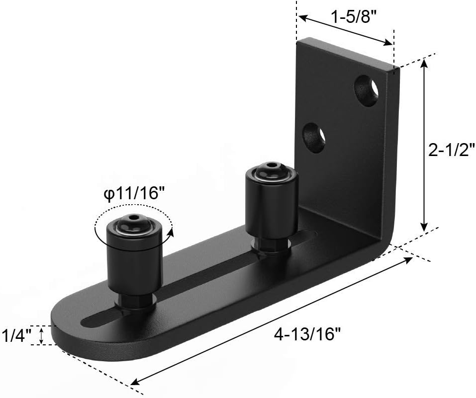 Adjustable Sliding Barn Door Floor Guide Kit with Smooth Ball Bearings - Wall Mount Roller for Small Spaces - Black