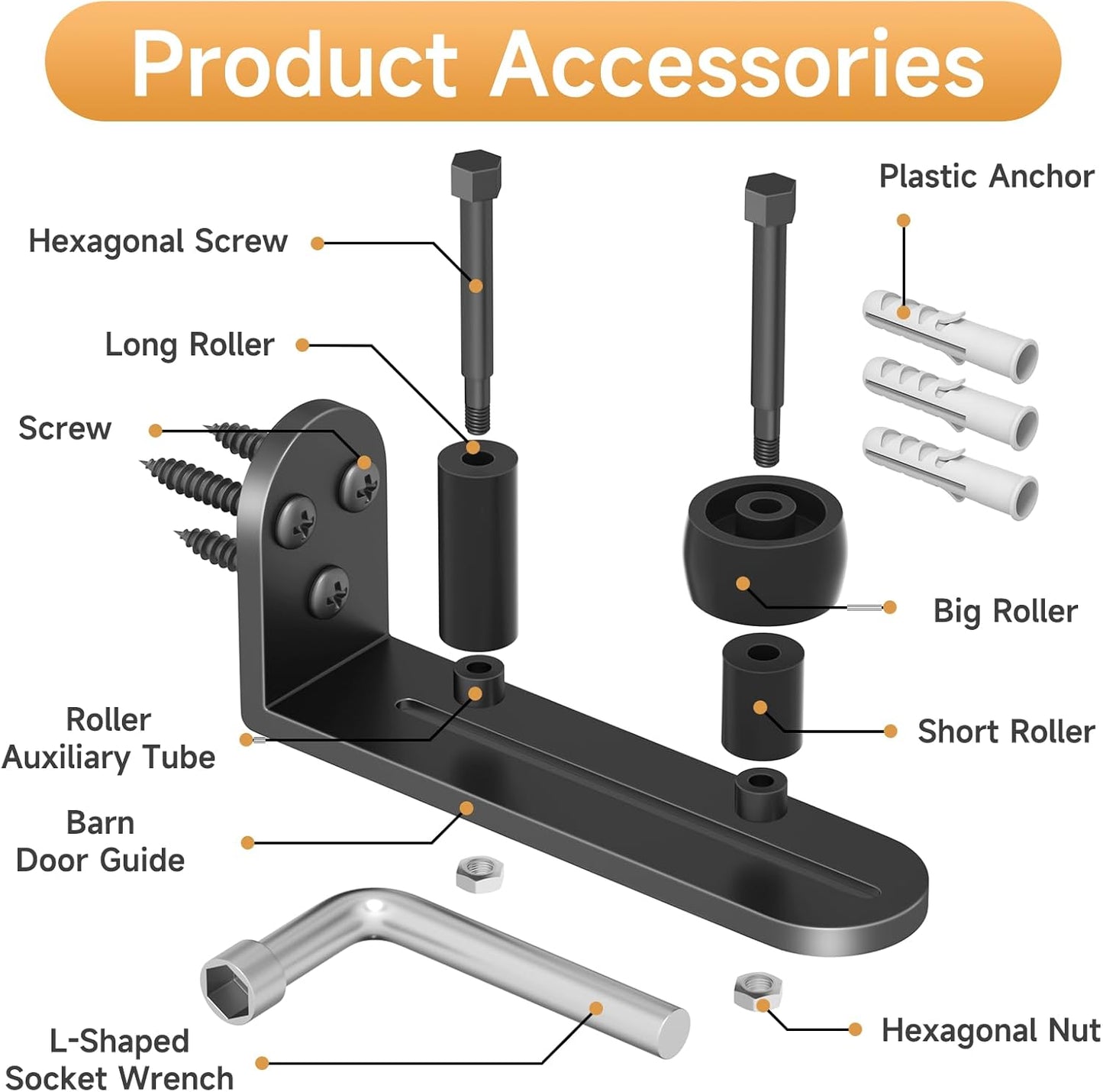 Adjustable Sliding Barn Door Floor Guide with 4PCS Rollers - Flush Bottom Design