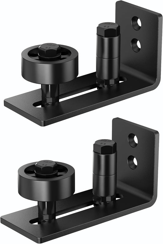 Adjustable Sliding Barn Door Floor Guide with 8 Setup Options - Wall Mount, Stay Roller, Flush Flat Bottom Design - Black (2 Pack)