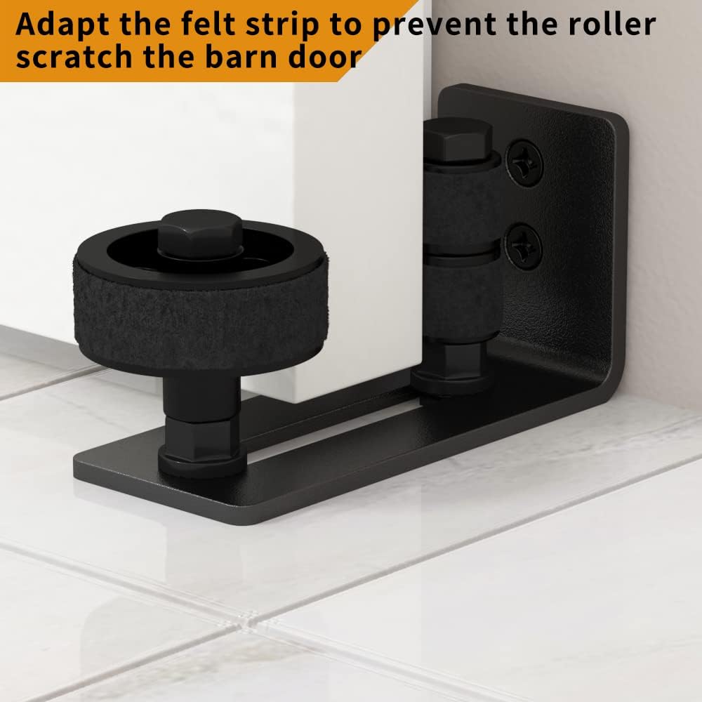 Adjustable Sliding Barn Door Floor Guide with 8 Setup Options - Wall Mount, Stay Roller, Flush Flat Bottom Design - Black (2 Pack)