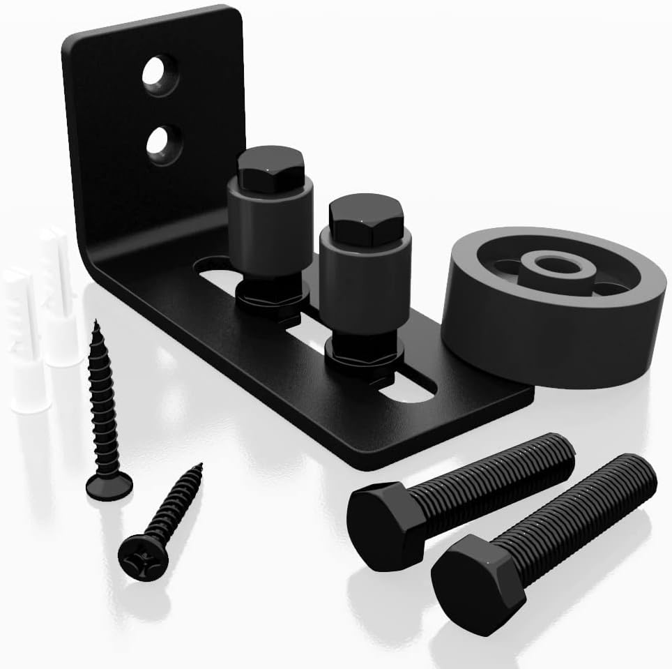 Adjustable Sliding Barn Door Floor Guide with 8 Setup Options - Wall Mount, Stay Roller, Flush Flat Bottom Design - Black (2 Pack)