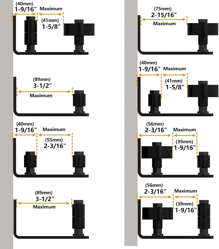 Adjustable Sliding Barn Door Floor Guide with 8 Setup Options - Wall Mount, Stay Roller, Flush Flat Bottom Design - Black (2 Pack)