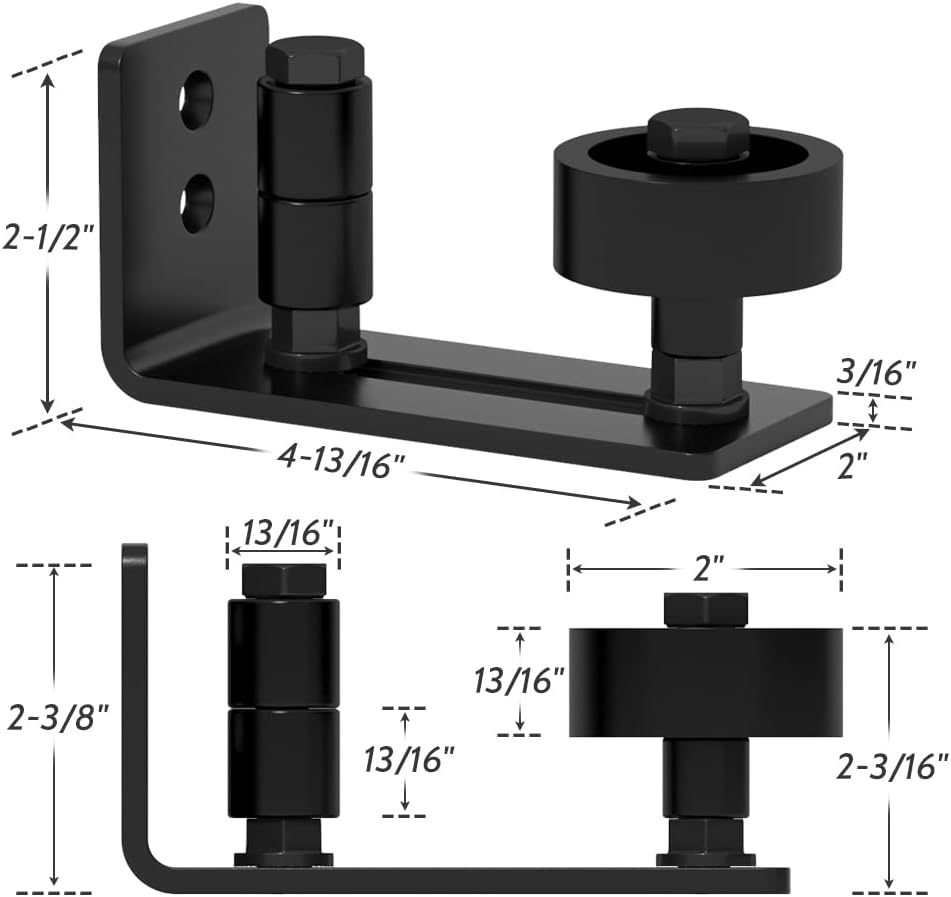 Adjustable Sliding Barn Door Floor Guide with 8 Setup Options - Wall Mount, Stay Roller, Flush Flat Bottom Design - Black (2 Pack)