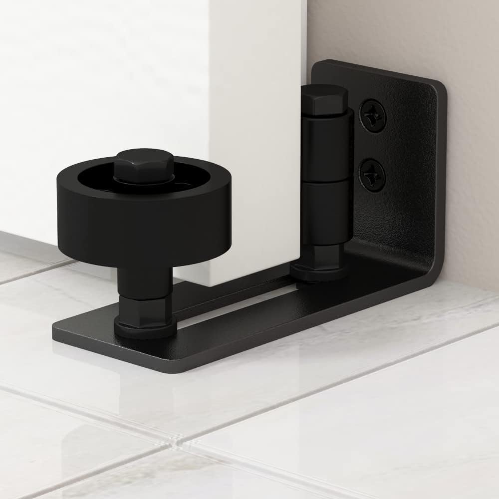 Adjustable Sliding Barn Door Floor Guide with 8 Setup Options - Wall Mount, Stay Roller, Flush Flat Bottom Design - Black (2 Pack)