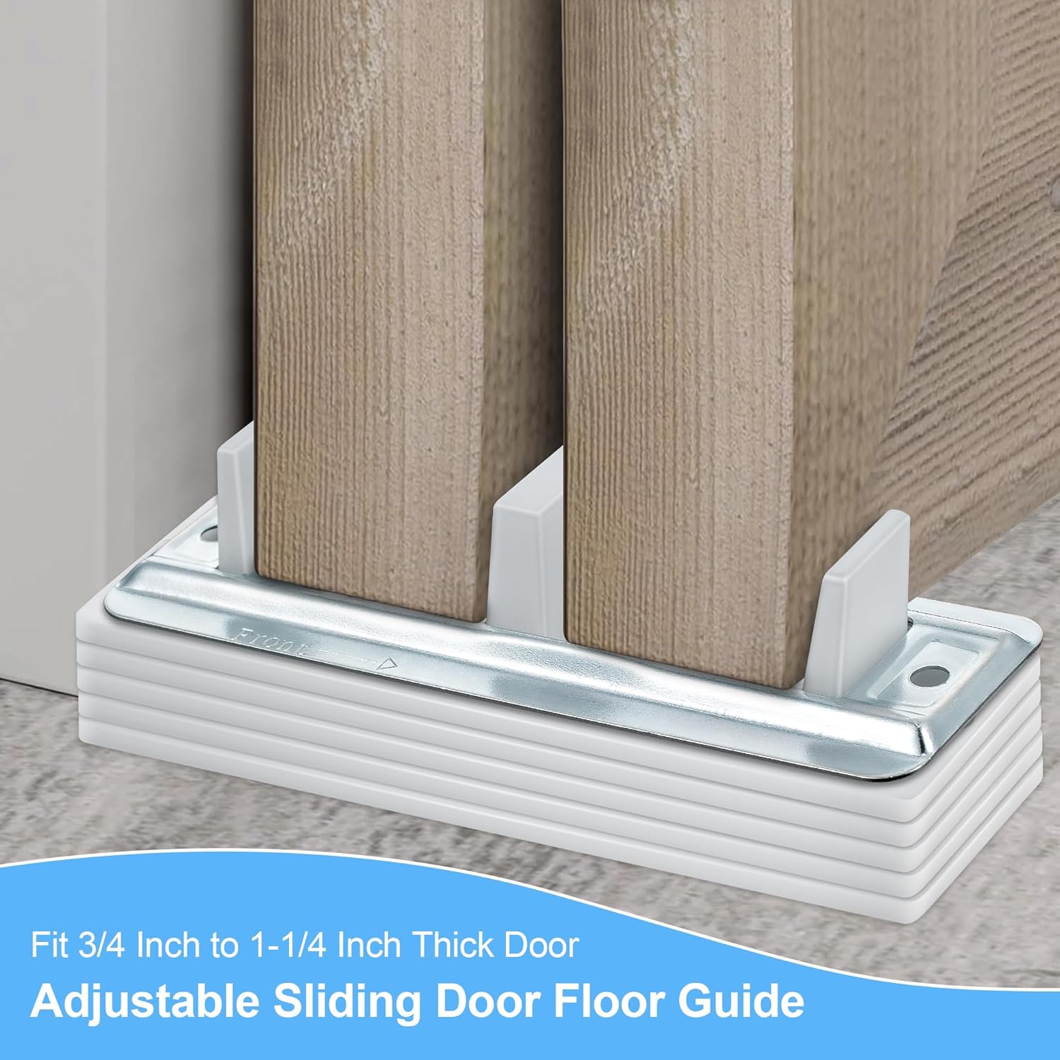 Adjustable Sliding Closet Door Floor Guide with Carpet Risers - Set of 4 Pieces for 3/4" to 1 1/4" Thick Doors