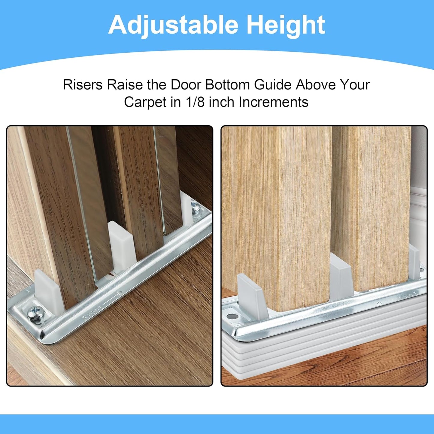 Adjustable Sliding Closet Door Floor Guide with Carpet Risers - Set of 4 Pieces for 3/4" to 1 1/4" Thick Doors