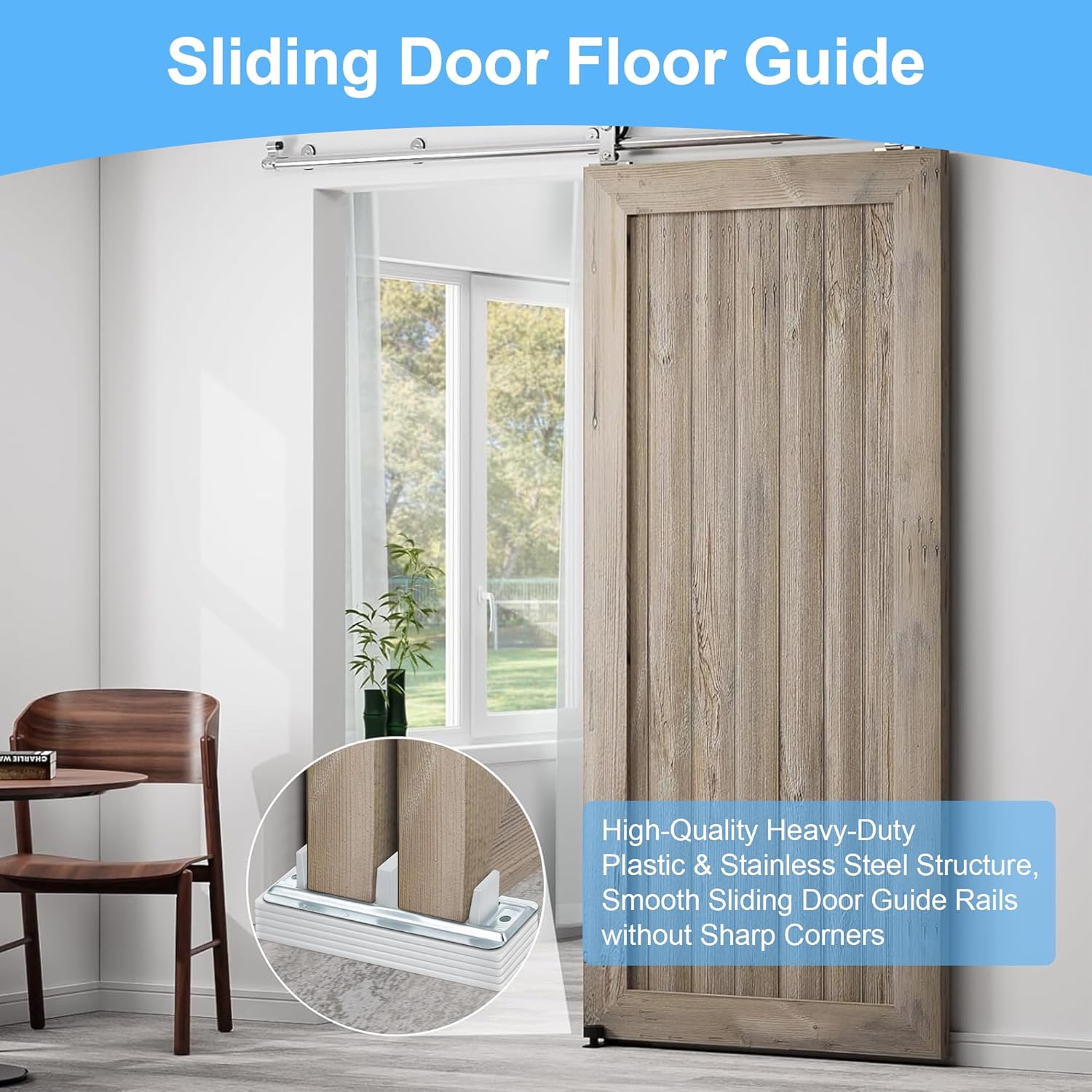 Adjustable Sliding Closet Door Floor Guide with Carpet Risers - Set of 4 Pieces for 3/4" to 1 1/4" Thick Doors