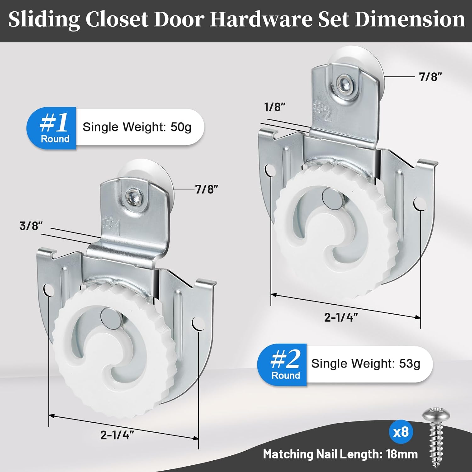 Adjustable Sliding Closet Door Hardware Set with Roller Kit, Knob, Hooks, and Screws for Wardrobe Doors