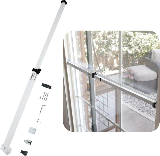 Adjustable Sliding Door Security Bar for Child Safety - Anti-Lift Lock, Fits Most Doors & Windows - White (18.75"-51.1")