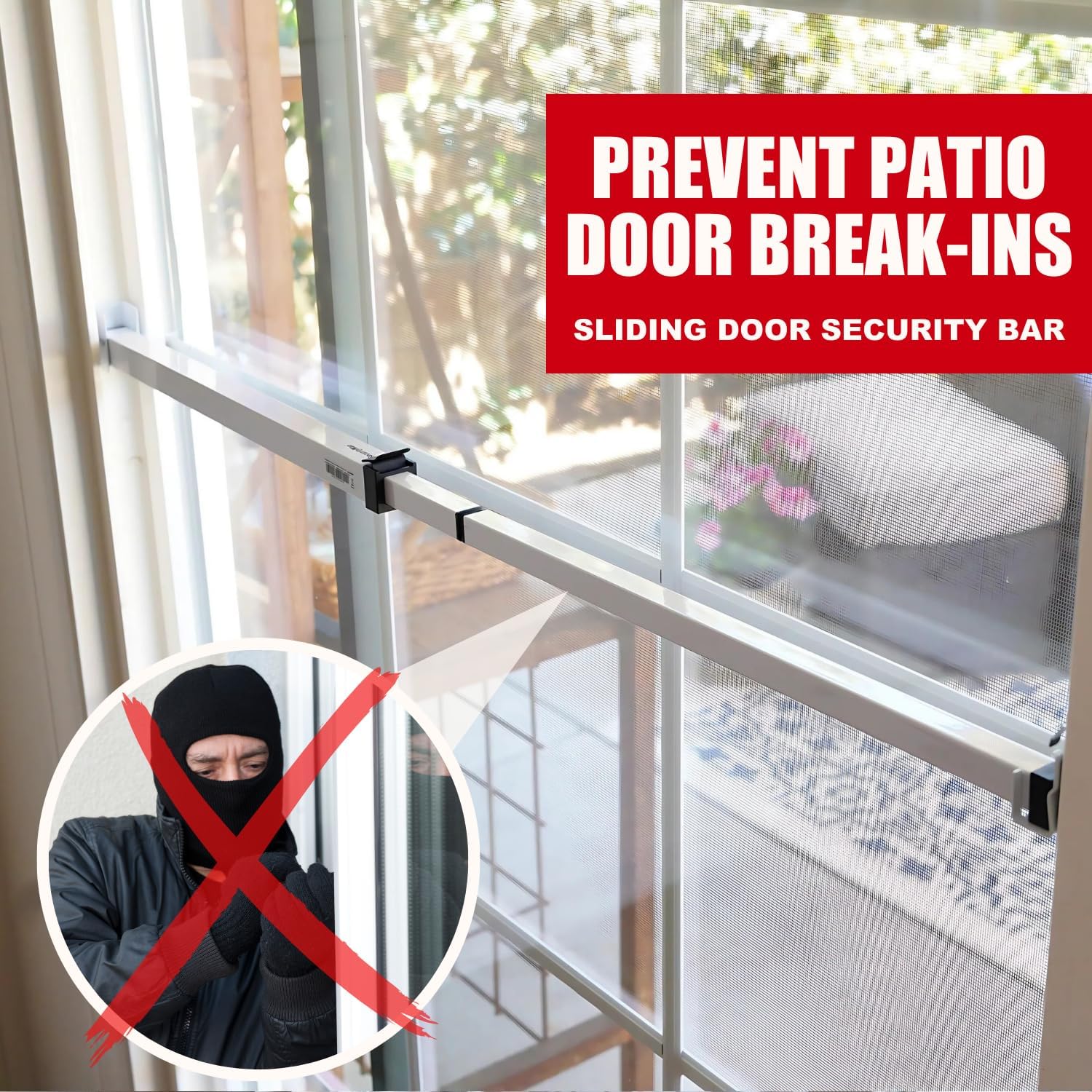 Adjustable Sliding Door Security Bar for Child Safety - Anti-Lift Lock, Fits Most Doors & Windows - White (18.75"-51.1")