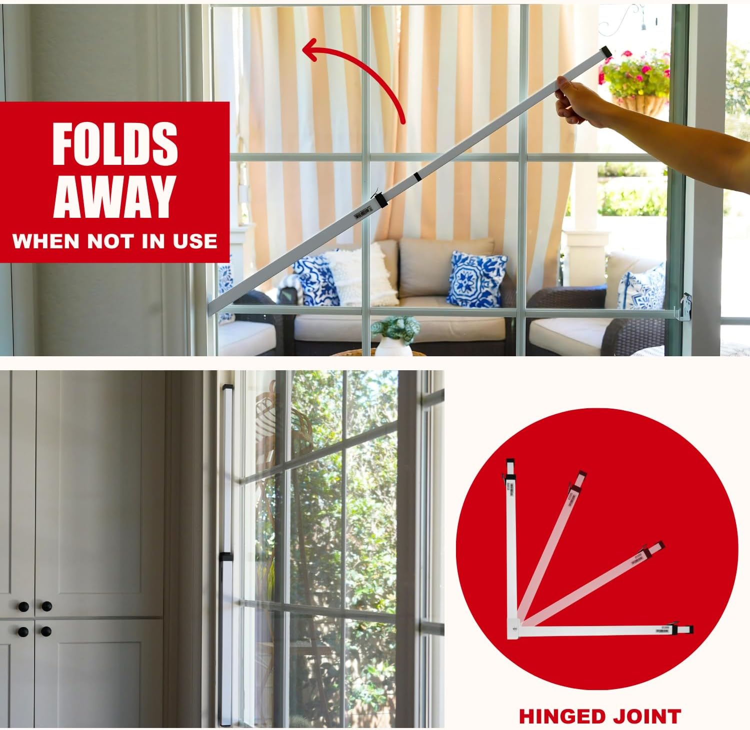 Adjustable Sliding Door Security Bar for Child Safety - Anti-Lift Lock, Fits Most Doors & Windows - White (18.75"-51.1")