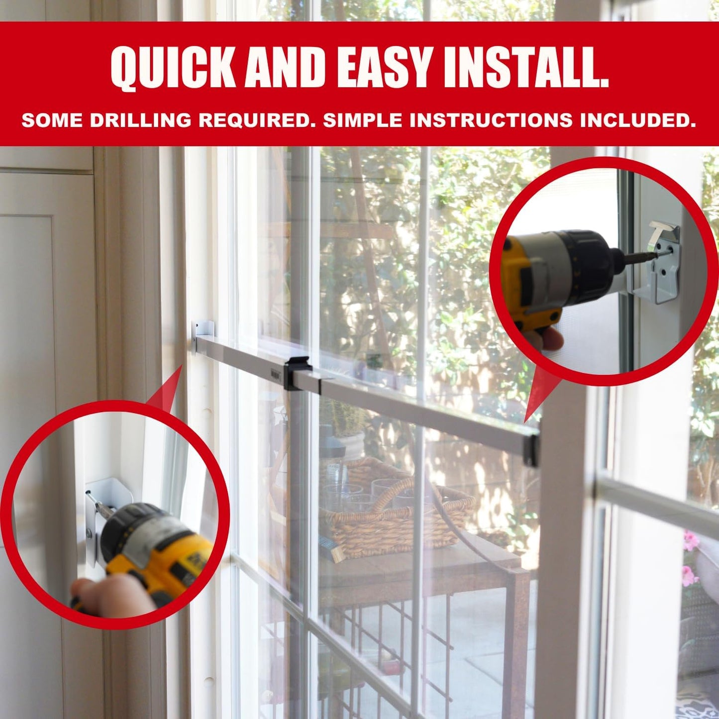 Adjustable Sliding Door Security Bar for Child Safety - Anti-Lift Lock, Fits Most Doors & Windows - White (18.75"-51.1")