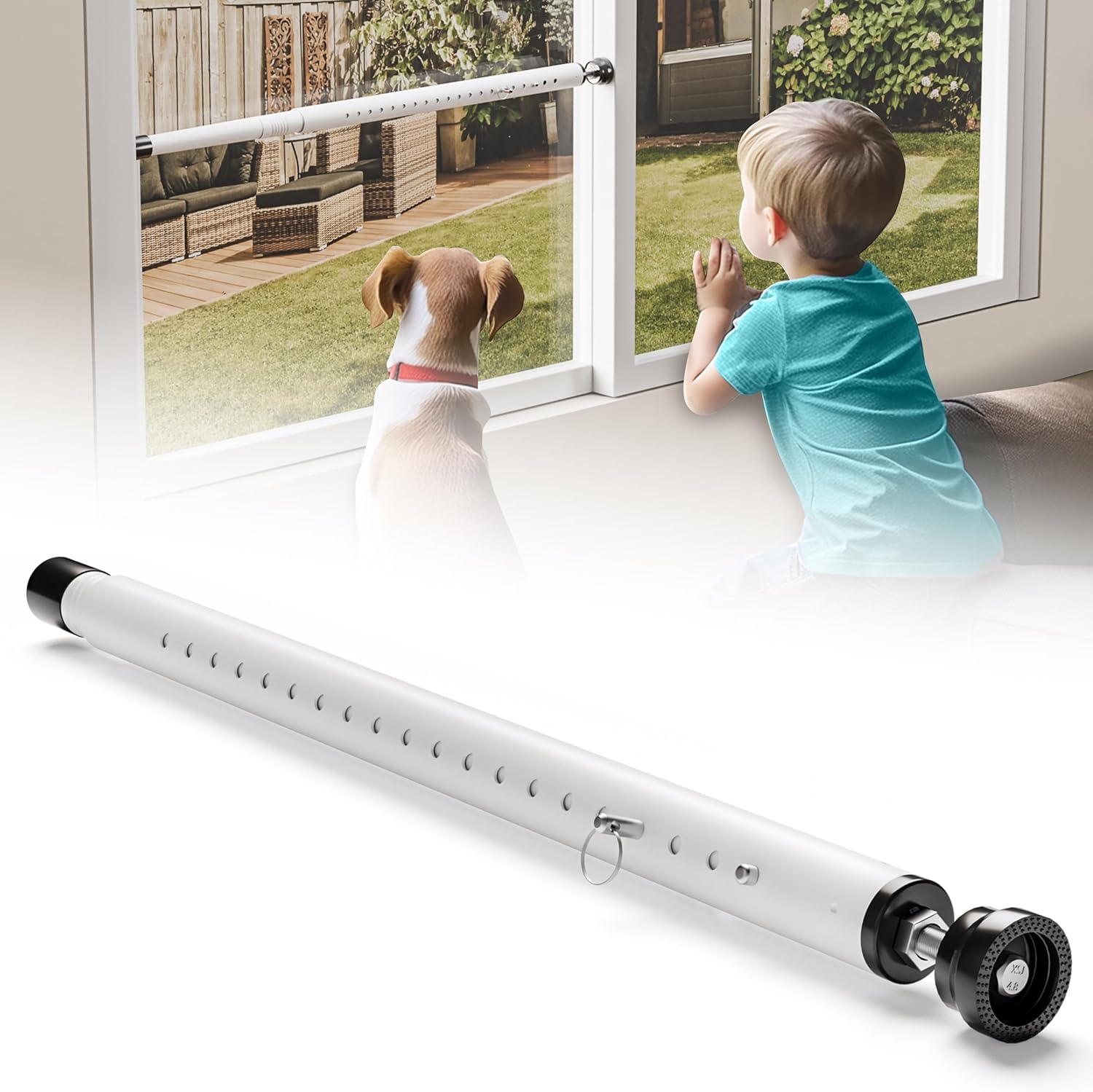 Adjustable Sliding Door Security Bar with Rubber Tips - White (17-50 inch)