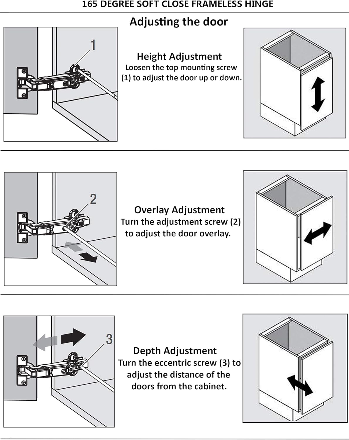 Adjustable Soft Close Frameless Cabinet Door Hinges - 2 Pack 165 Degree Concealed Hydraulic Mounting Hinges for Wardrobe - Nickel-Plated Steel Buffer Dampers - Full Overlay - 1 Pair