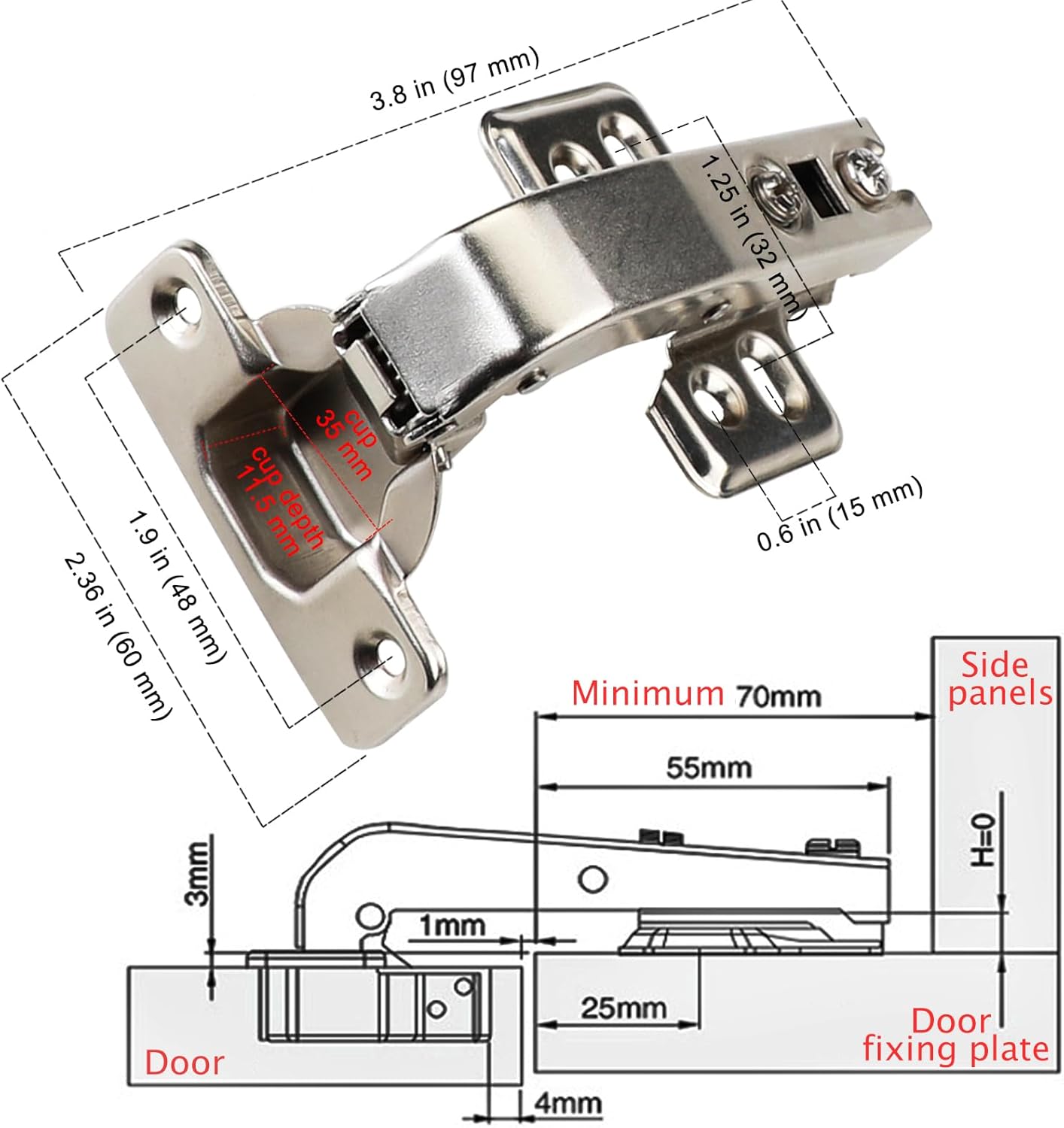 Adjustable Soft Close Lazy Susan Hinges for Kitchen Cabinets - 2 Pack, 90 Degree Concealed Hydraulic Door Hinges by bartuda