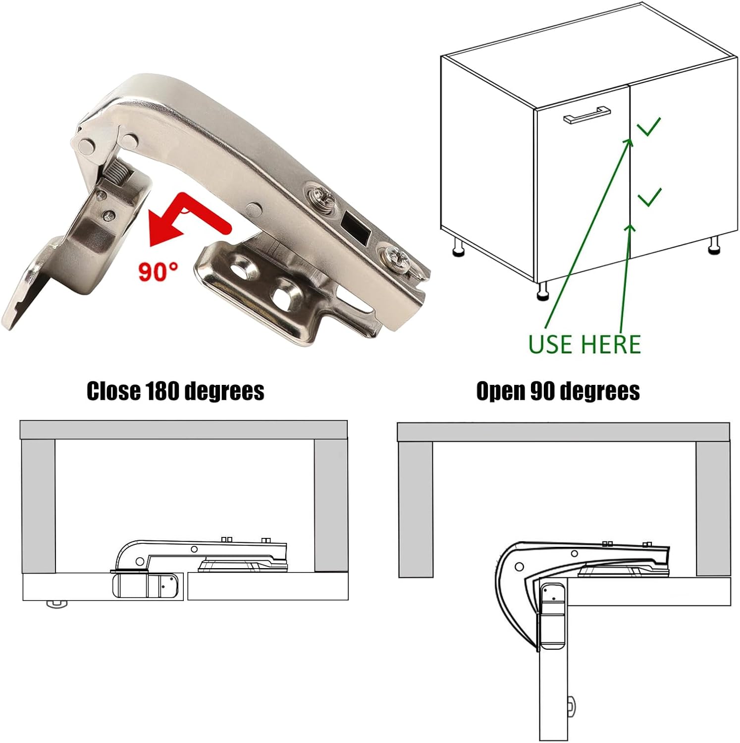 Adjustable Soft Close Lazy Susan Hinges for Kitchen Cabinets - 2 Pack, 90 Degree Concealed Hydraulic Door Hinges by bartuda