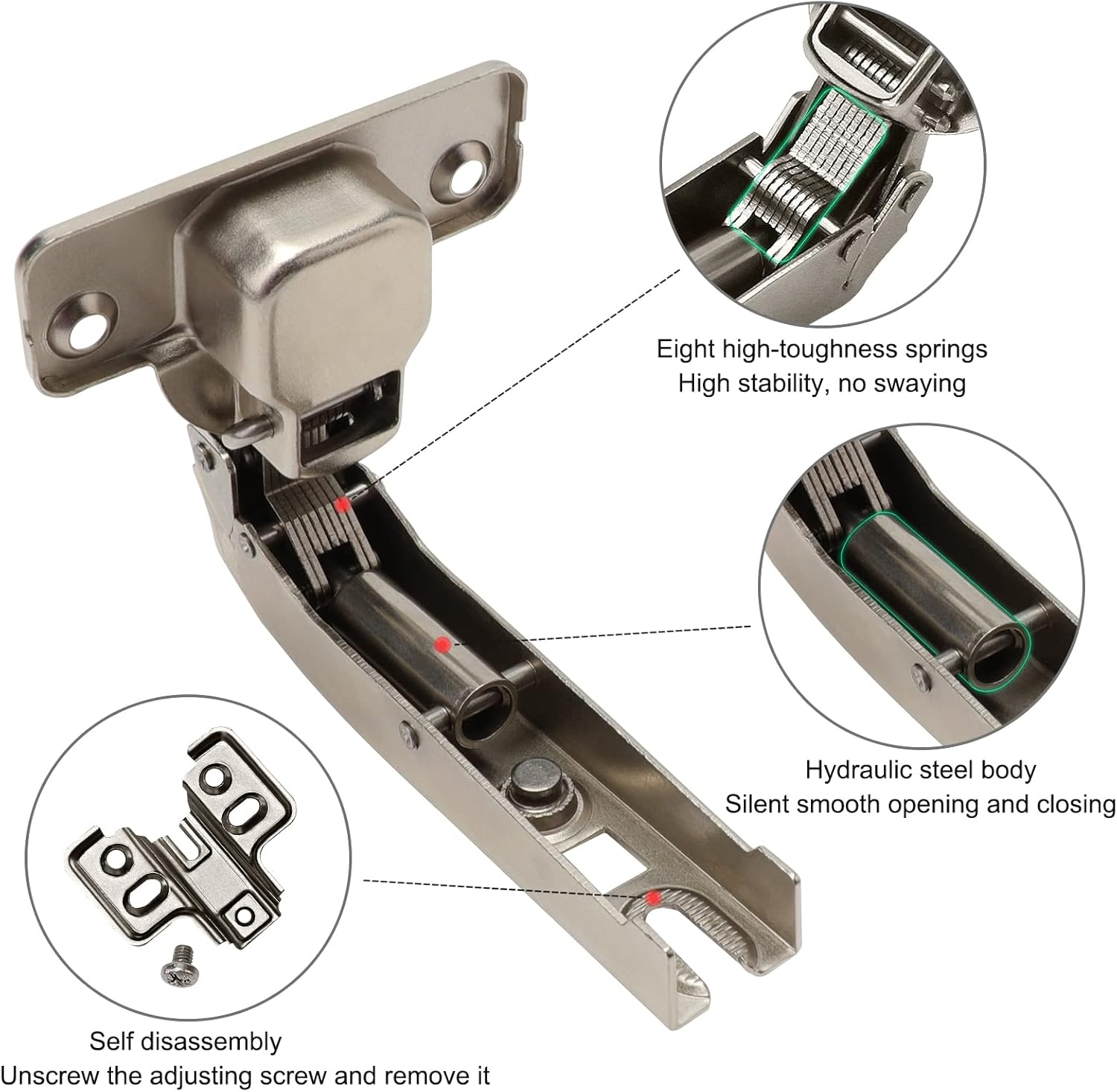 Adjustable Soft Close Lazy Susan Hinges for Kitchen Cabinets - 2 Pack, 90 Degree Concealed Hydraulic Door Hinges by bartuda