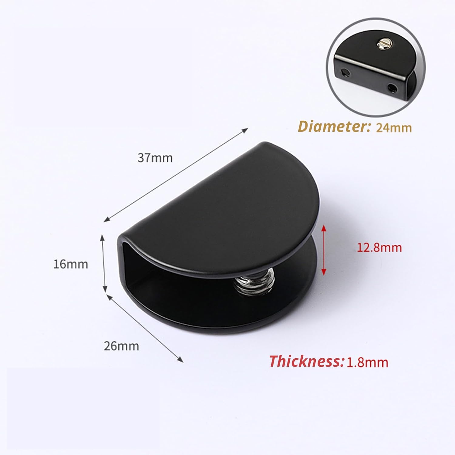 Adjustable Stainless Steel Glass Shelf Brackets Clips - Set of 4, Ideal for 10mm Glass, Acrylic, Wood - Square Shelf Clamp in Black - Medium Size